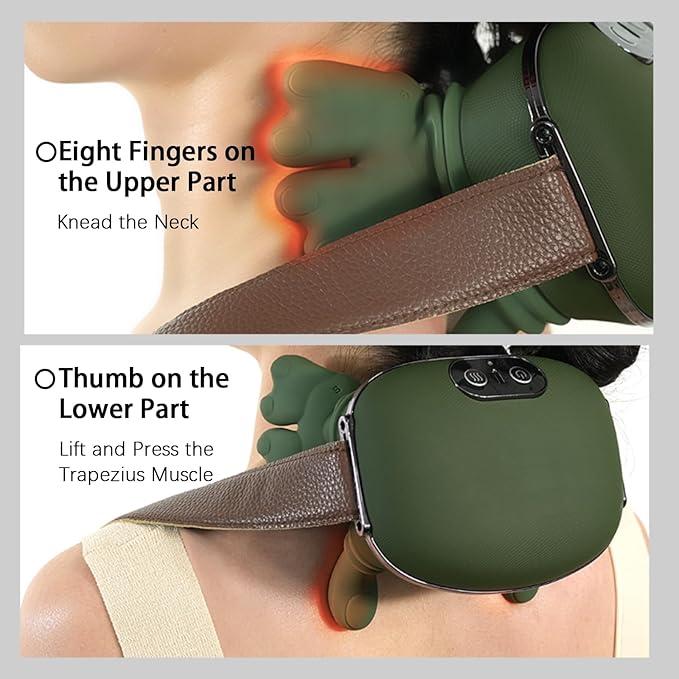 Neck and Shoulder MassagerPortable Shiatsu Back Massage Hand-Shaped Deep Tissue 4D Kneading Massager with Heat for Pain Relief and Muscle RelaxGifts for Women Men(Green)