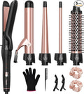 5 in 1 Curling Iron with Thermal Brush and 4 Interchangeable Ceramic Barrels(1/2 to 1 1/2 inch) Curling Wand Set with Flat Iron Fast Heating Dual Voltage Hair Curler Gifts for Women