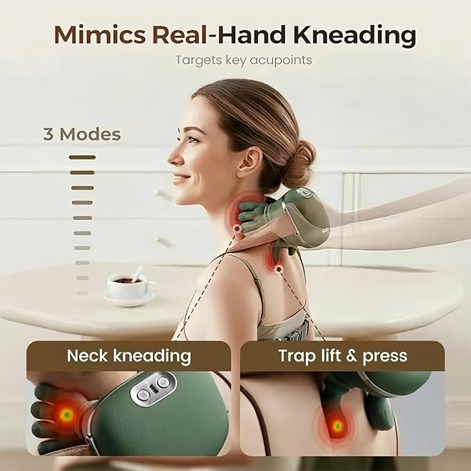 4D Wireless Massager with Hands – Shiatsu Deep Tissue Relief with Heat 2026 New Neck Massage Deep Tissue Shiatsu Neck and Shoulder Massager Masajeador de Espalda y Cuello Three Massage Modes