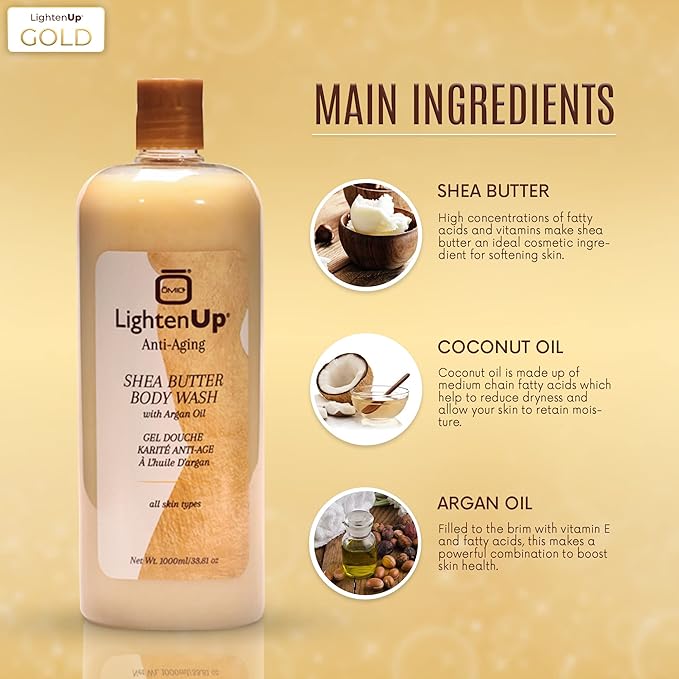 Omic LightenUp Anti-Aging Body Wash - 33.8 fl oz / 1000ml - Formulated to Bright and Soften Skin with Argan Oil and Shea Butter