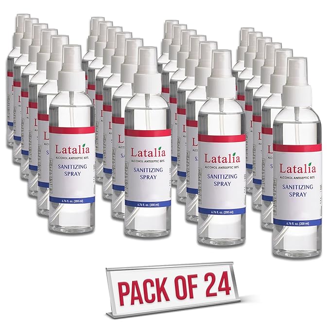 Latalia Unscented Hand Sanitizer Spray Refill Pack of 24 | 6.67 Fl oz with 80% Alcohol Bulk Hand Sanitizer Travel Size | Hand Sanitizing Spray For Quick Dry Hand