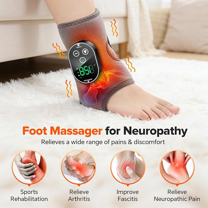2PCS Cordless Foot Massager for Neuropathy 3000mAh Rechargeable Ankle Heating Pad with Massage for Circulation Foot Ankle Pain Relief Massager Gray