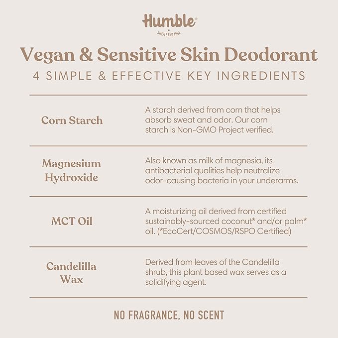 HUMBLE BRANDS Aluminum-Free Deodorant Vegan and Cruelty- free Formulated for Sensitive Skin Simple &amp Sensitive Vegan Lavender Vegan Rose Vegan Unscented) Pack of 3