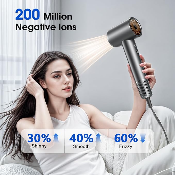 Hair Dryer Professional Ionic Hair Dryer for Fast Drying High Speed Hair Blow Dryer with Diffuser for Home Salon Travel Constant Temperature Hair Care Without Hair Damage
