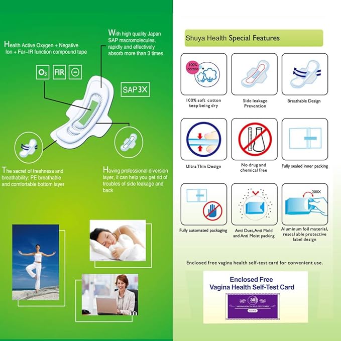 SHUYA Patented Anion Soft Breathable Sanitary Pads and Panty Liners Combination Suit Package Scented-96Count (Packs of 8)