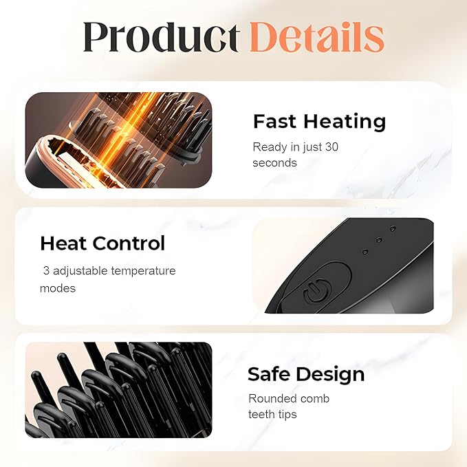 Cordless Mini Hair Straightener Comb Rechargeable Wireless Portable Hair Straightener Brush with 3 Temp Settings Fast Heating Travel Flat Iron Hot Comb for Women Idea for Home Travel (2PCS)