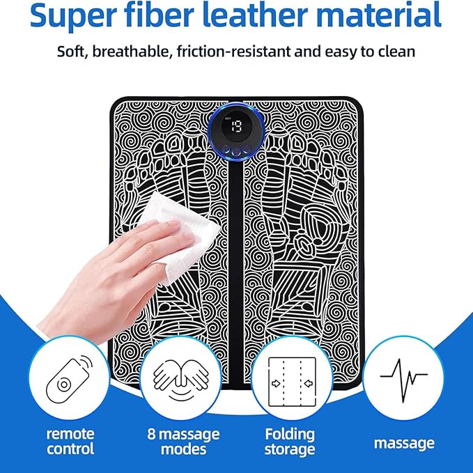 Foot Massager Mat for Relaxes Muscles Foot Plate Muscle Stimulator with Remote Control 8 Massage Modes 19 Intensity Levels Suitable for Both Office and Home Use (1 Set)