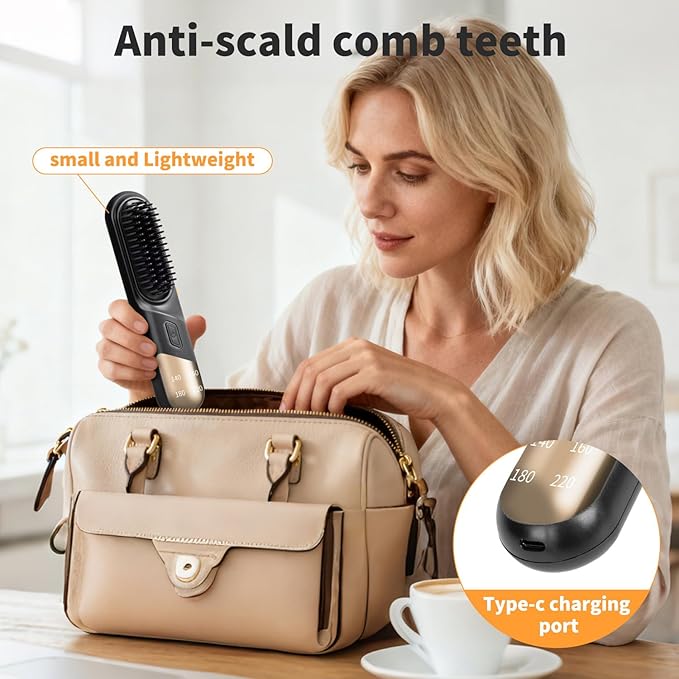 Go Brush Pro 3-in-1 Cordless Negative Ion Hair Straightener &amp Curle &amp Comb 4 Temps Intelligent Control Fast Heating MCH Ceramic Coating Anti-scalding Comb Teeth Smoothes Frizz