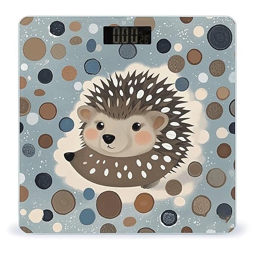 Hedgehog Polkadot Bathroom Scale for Body Weight Bathroom Digital Electronic Weighing Scale with Back Lit LED Display Sturdy Tempered Glass Weight Watchers Scales 400lb