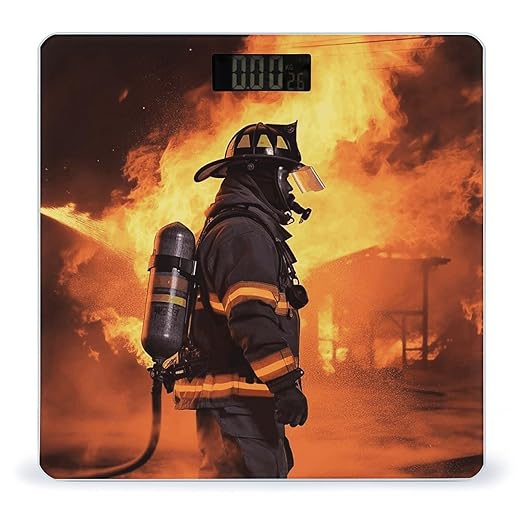 Firefighter Fireman Flame Scale for Body Weight High Precision Digital Weight Scales with LCD Display Anti-Slip Sturdy Slim Tempered Glass Bathroom Scale for Home Use