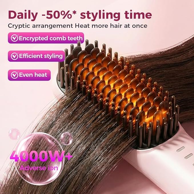 2026 Upgraded Cordless Straightening Brush with 30s Fast Heat 4 Temperature Settings Ionic &amp Ceramic Care 2500mAh USB-C Rechargeable for Short Hair for Frizz-Free Styling (Beige)