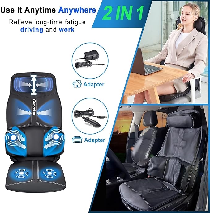 Back Massage Cushion with Compress Vibration Seat Massage Chair Pad3 Modes &amp 3 Intensities Back and Neck Massage for Muscle Fatigue Stress Relief