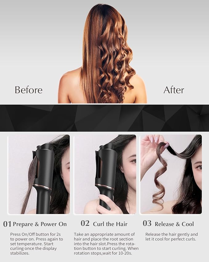 Automatic Rotating Curling Iron – VISKS V668 Pro Ceramic Hair Curler with Keratin-Coated Barrel Digital Temperature Display Anti-Scald 590M Ionic Tangle-Free Dual Voltage 1.5 Inch