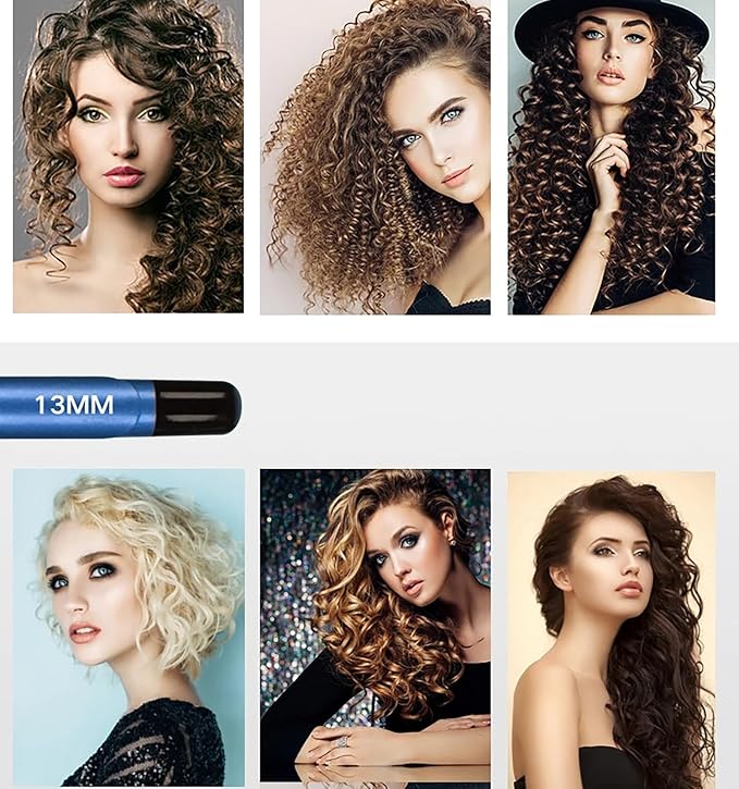GeRRiT Thin Curling Wand 19mm Small Curling Iron Tiny Barrel Curling Wand for Short Long Hair Thin Curling Iron Ceramic Tourmaline for Short &amp Long Hair Ceramic Barrel (Color : Blue)