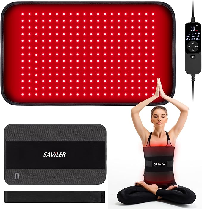 SAVILER® 260 LEDs Large Red Light Therapy Pad for Body 32W 660nm &amp 850nm Near Infrared Light Therapy Wrap with Timer Red Light Therapy Belt for Back Shoulder Joint Muscle