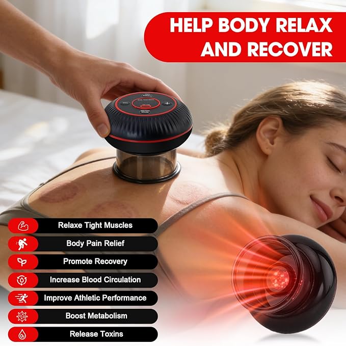 Electric Smart Cupping Set - 4 in 1 Cupping Kit for Massage Therapy 12 Levels of Suction Strength and Red Light for Targeted Pain Relief Great Gift for Parents Friends