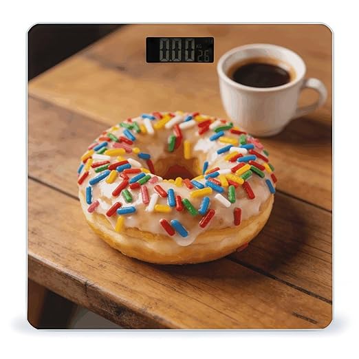 Doughnut Weight ScaleClear LED Display Bathroom Digital Weighing ScaleTempered Glass Digital Bathroom Scale for Body Weight Capacity Up to 400 Lbs