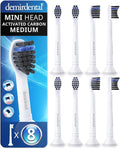 demirdental Active Charcoal Mini Medium Replacement Brush Heads Compatible with Philips Sonicare – Small White Toothbrush Heads for Daily Natural &amp Precision Cleaning – Replaces HX4088M – 8 Pack