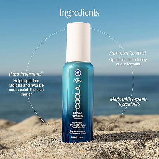COOLA Organic Sunscreen SPF 50 Sunblock Face Mist Dermatologist Tested Skin Care for Daily Protection Vegan and Gluten Free Natural Fragrance 3.4 Fl Oz
