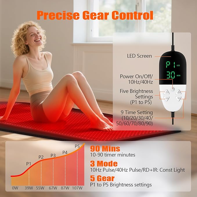 Upgraded 73 x 33 Full Body Red Light Therapy Mat 1370 LEDs Large Infrared Red Light Therapy Pad (660nm &amp 850nm) for Body Pain Relief Premium Leather Adjustable Timer &amp Intensity