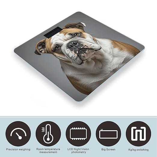 English-Bulldog Scale for Body Weight Digital Bathroom Scale Toughened Glass High Precision Scales for Body Weight with Large LCD Backlight Display Weight Scales