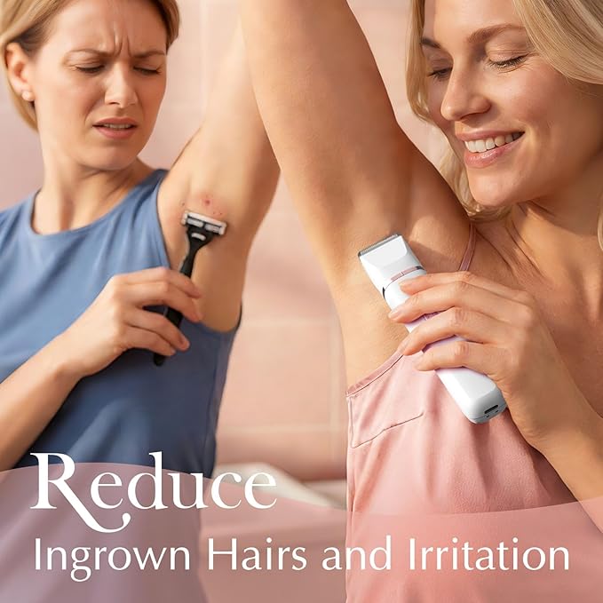 Pubic Hair Trimmer Women - Electric Razors for Women's Body Groomer Replaceable Ceramic Blade Heads Face Hair Remover Head USB-C&ampDock Charging Waterproof&ampEasy Cleaning