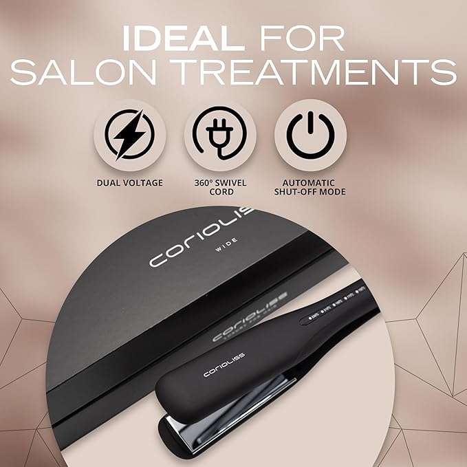 Corioliss Hair Straightener for Women Professional Extra Wide Titanium Plates Flat Iron UK Plug Black Soft Touch
