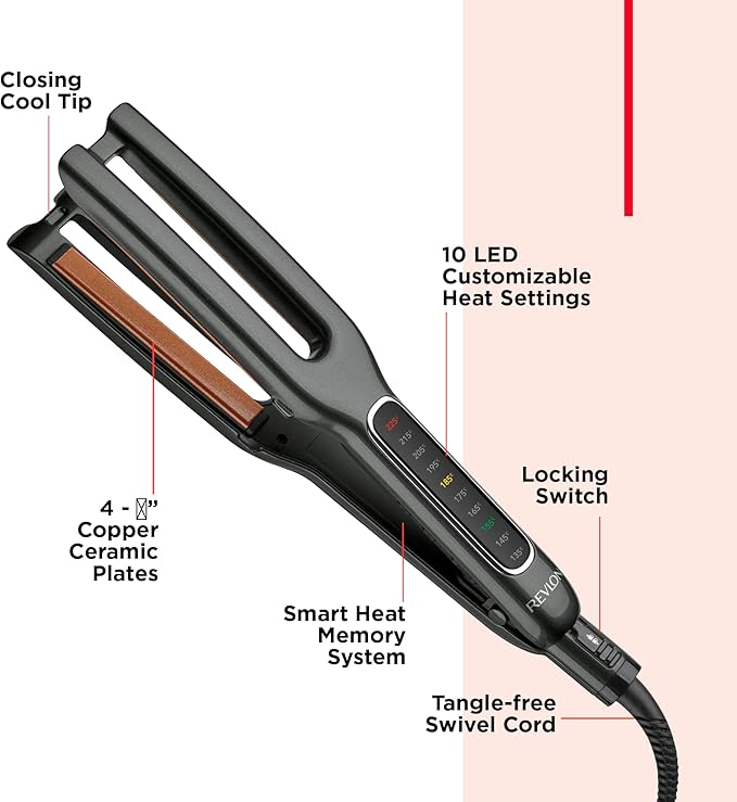 REVLON Double Straight Copper + Ceramic Dual Plate Straightener Four 1/2 Inch plates Black