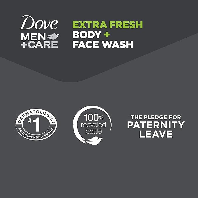 Dove Men+Care Body Wash with Pump for Men's Skin Care Extra Fresh Body Wash that Effectively Washes Away Bacteria While Nourishing Your Skin 23.5 oz