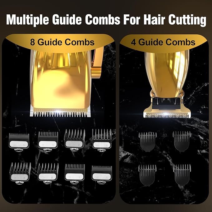 Cordless Hair Clippers for MenProfessional Hair Clippers Trimmer KitBarber Fading Clipper and Zero Gap T-Blade Trimmer Set with LED Display for Mens Gifts(Gold)