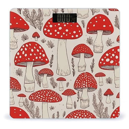 Red White Mushroom Bathroom Scale Large LCD Backlight Display Digital Scale Rounded Corners Body Scales Automatic Power On/Off Bathroom Scales for Home Bedrooms