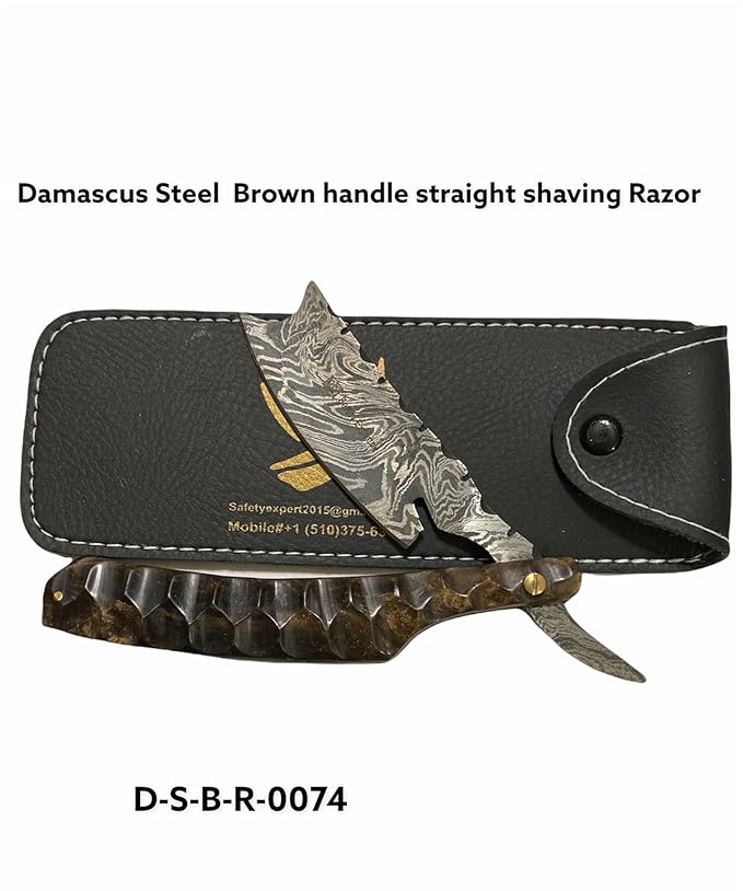 Hand Made Damascus Steel Straight Razor shaving razor folding knife Ready Classic Barber Blade Edge Men Straight Razor Be Close Shave Best Great Gift (Brown)