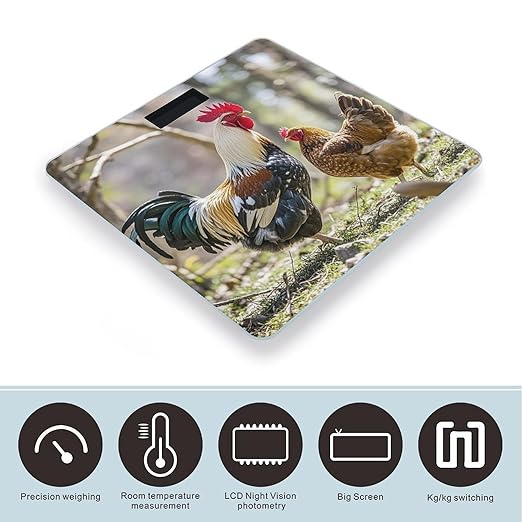 Rooster and Hen Scale for Body Weight Highly Accurate Digital Bathroom Body Scale Digital Bathroom Scales for People Anti-Slip Large LCD Display Smart Scales