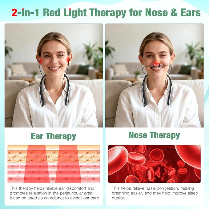 Upgraded 2-in-1 Red Light Wellness Device for Nose &amp Ear – 650nm LED Wearable with Red Light TherapyAuto Timer Supports RechargeableEar ComfortDaily Care