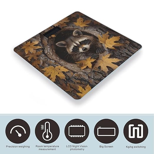 Raccoon in The Fall Tree Hole Digital Bathroom Scale for Body Weight Weighing Scale with Backlit LCD Display High Precision Measurements &amp Measures Weight Up to 180kg