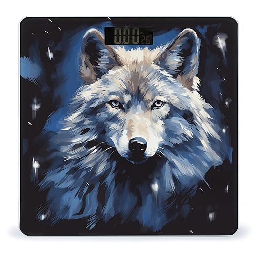 Wolf Head on Blue Background Bathroom Scale Ultra-Bright Liquid Crystal Screen Weight Scale Accurate Bathroom Body Scales for Body Weight Bathroom Pet Home Bedroom Gift-Giving