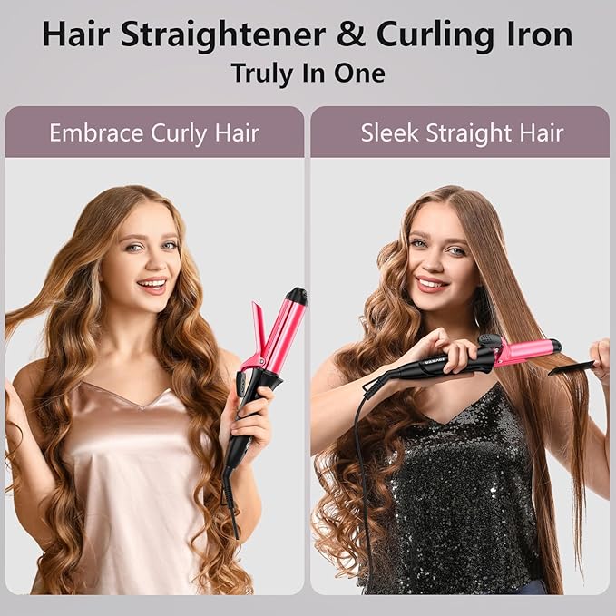 Travel Curling Iron Zavarea Upgraded 1 Inch Dual Voltage Curling Iron Lightweight 2 in 1 Hair Straightener and Curler 30S Fast Heating &amp Easy to Use Mini Flat Iron with Ceramic Barrel for Trav