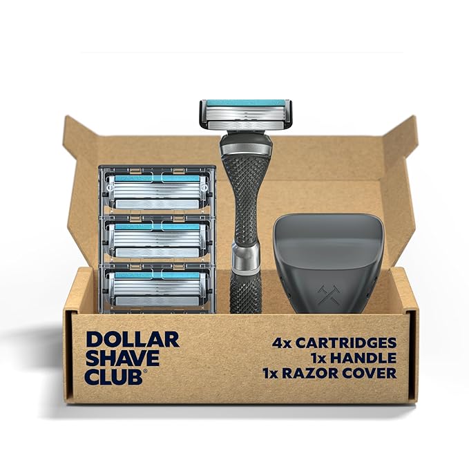 Dollar Shave Club 4 Blade Razor Refill Cartridges 8 Count and Shaving Kit with Diamond Grip Razor Handle 4 Blade Refills