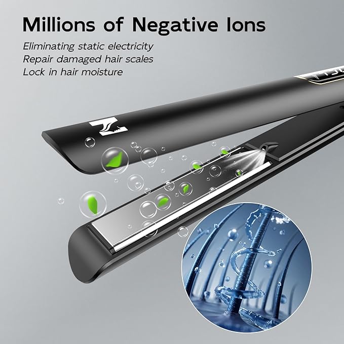 Nicebay Flat Iron Hair Straightener 1 Inch Titanium Hair Straightener &amp Curler Fast Heating5 Temp Settings Negative Ion TechnologyTravel-Friendly Smooth Salon Design