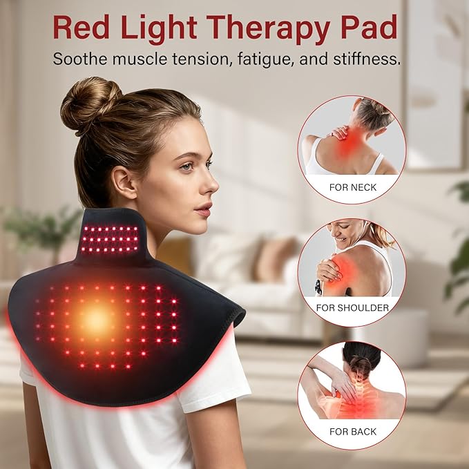 Cordless Red Light Therapy for Shoulder &amp Neck Upper Back 650nm Red Light Therapy Wrap Heating Wrap for Body Muscle Relax with 850nm Near-Infrared Light Auto Timer Rechargeable