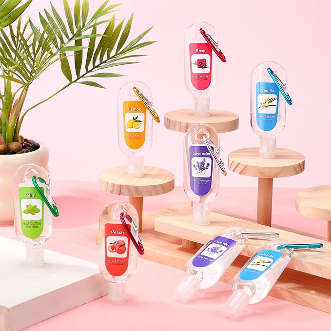 24 Pcs Fruit Scented Hand Sanitizer Keychain Gift Mini Lavender Hand Sanitizer Gel Bulk 1 oz Employee Appreciation Gift for Nurse Teachers Team Doctors Women Coworker Graduation Party Supplies