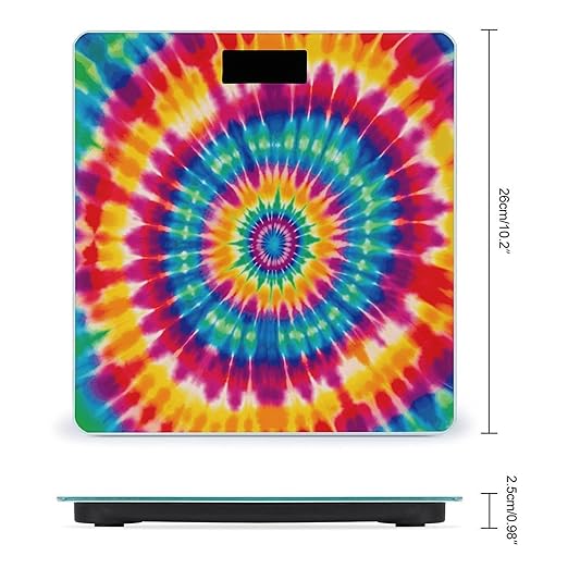 Tie Dye Pattern Weight ScaleClear LED Display Bathroom Digital Weighing ScaleTempered Glass Digital Bathroom Scale for Body Weight Capacity Up to 400 Lbs