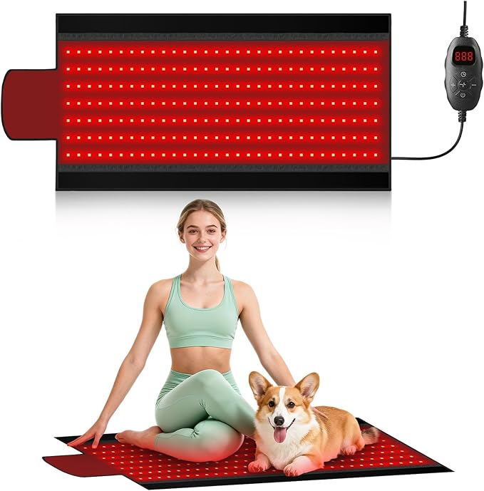 Red Light Therapy Mat 2in1 LEDs (660nm&amp 850nm) Red Light Therapy Blanket Premium Material Adjustable Timer &amp Intensity
