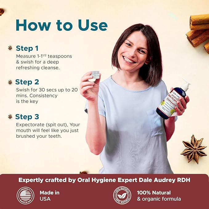Dale Audrey Nano Hydroxyapatite Mouthwash Oil Pulling for Teeth and Gums | Cinnamon Flavored Organic Mouthwash for Bad Breath | Essential Oils for Teeth Whitening &amp Fresh Breath Natural Mouthwash