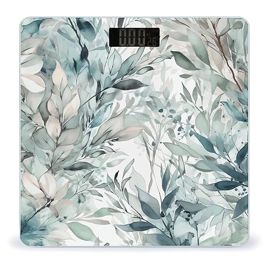 Leaves of Plant Scale for Body Weight Anti-Slip Tempered Glass Digital Bathroom Scales Clear LCD Display Weighing Scale Safe Rounded Corners Smart Scales