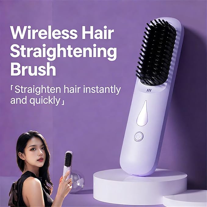 Battery Powered Straightener Brush for Most Hair Types Featuring Fast Heating and Lightweight Portable Design Portable Hair Styling Tool