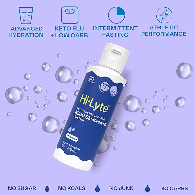 Hi-Lyte K500 Keto Electrolytes Liquid Drops Unflavored 20 Servings