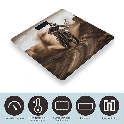 Motocross Digital Bathroom Scale for Body Weight with High Precision Digital Weighing Scale with BMI Clear LCD Display and Step-On Measures Weight Up to 180kg