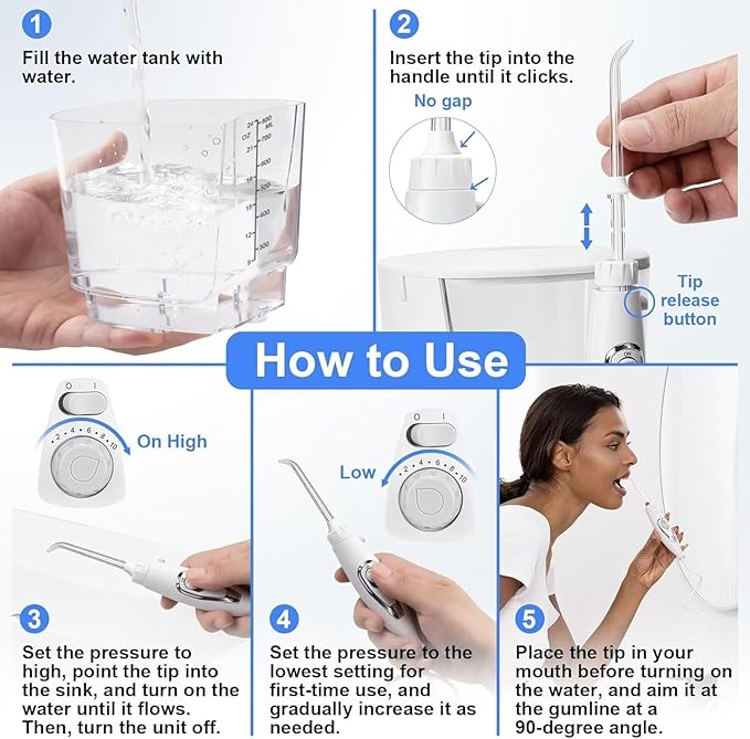 Water Flosser for Teeth and Braces 800ML Dental Oral Irrigator with 10 Pressure Levels 7 Jet Tips Toothbrush &amp Nozzle Cleaning Case Family Oral Care