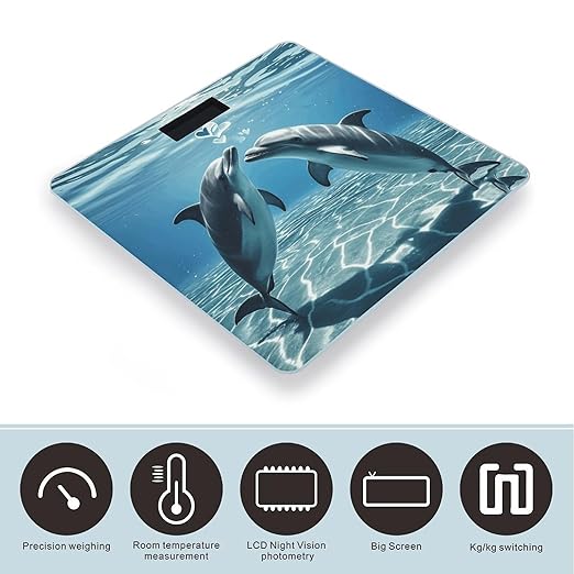 Dolphins in Love Weight Scale Large Digital Bathroom Scales with Bright LED Display Non Slip Digital Scale and Step On Fashion Weighing Machine for Body